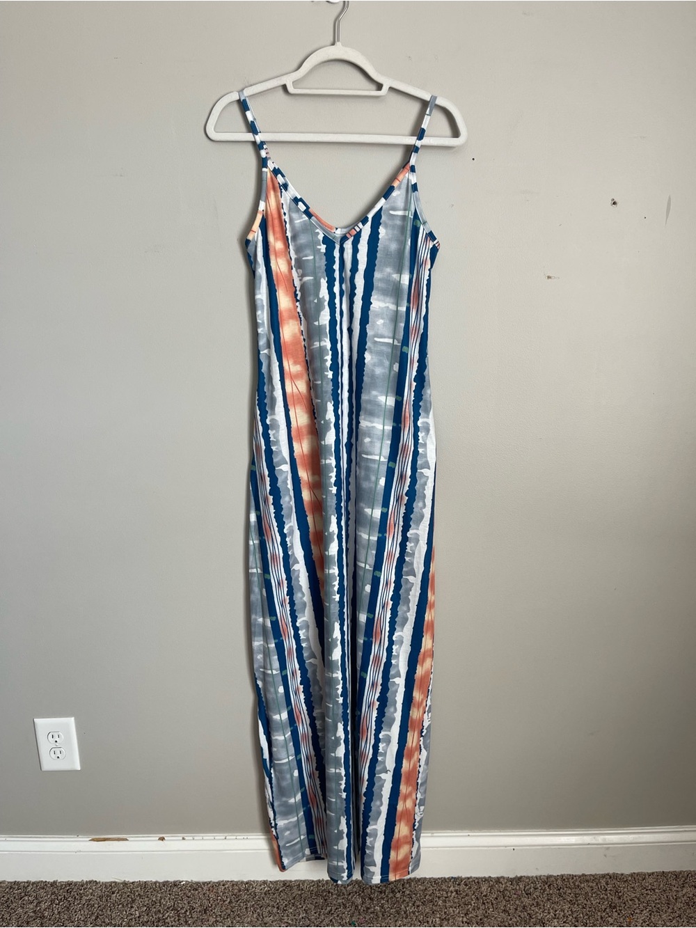 Blue Striped Spaghetti Strap Maxi Dress Sz M